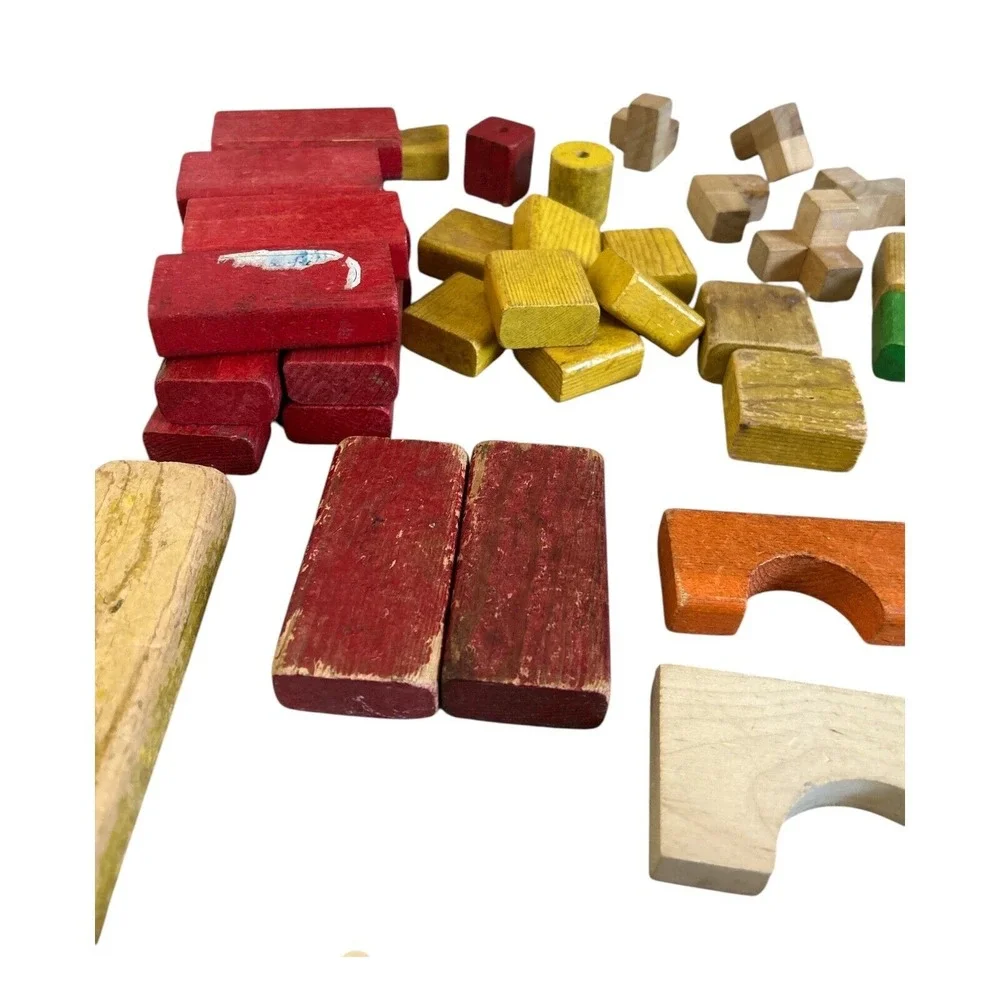 Vintage Wooden Building Blocks Lot Lincoln Logs Alphabet Blocks‎ Mixed Set 80+pc